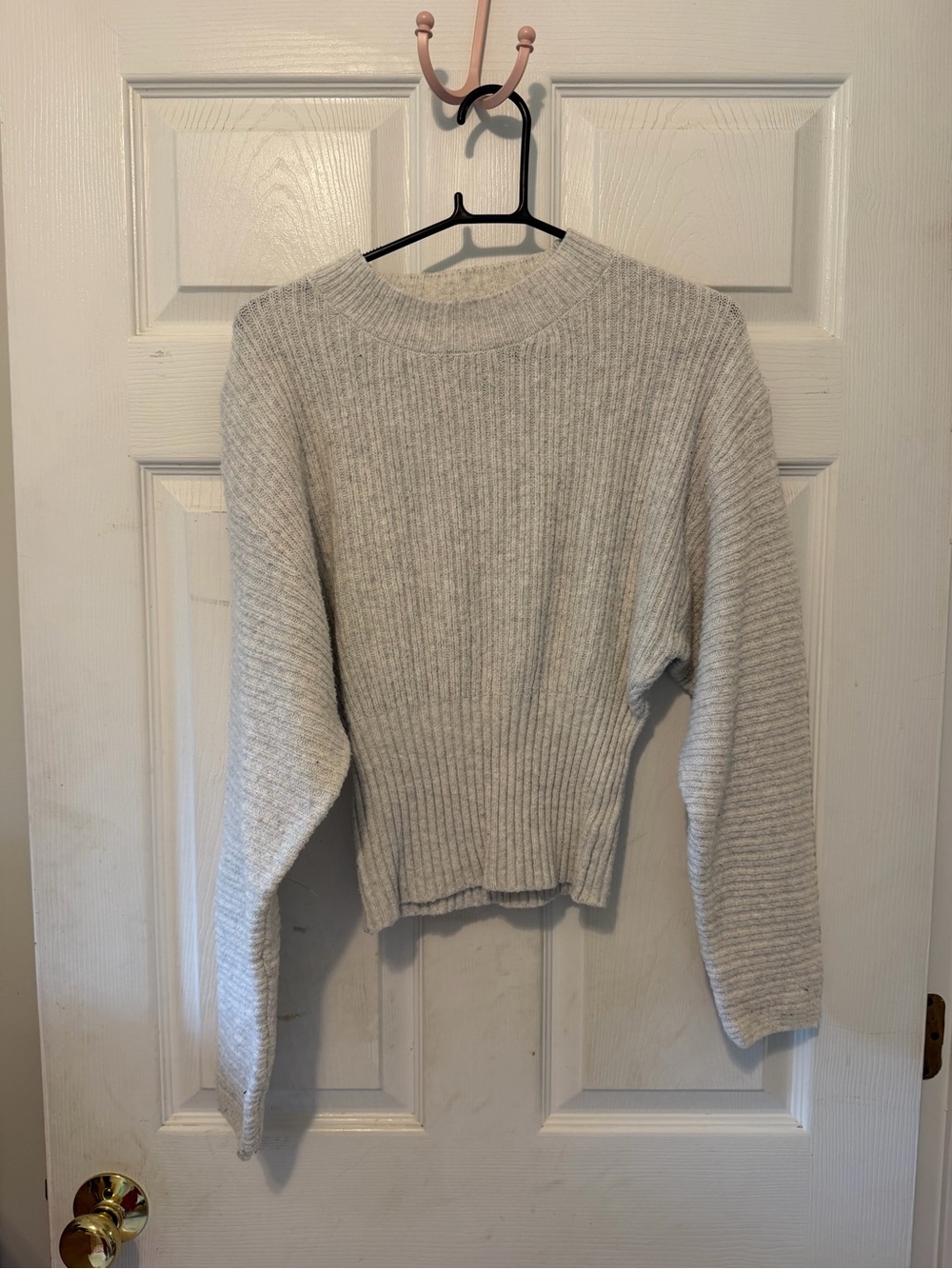 Pink Rose Light Cream Ribbed Crew Neck Sweater